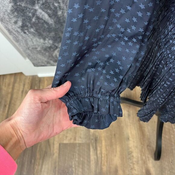 Current Air Los Angeles Star Print Cinch Pleated Dress Mini Women's M Navy Blue - Picture 3 of 11